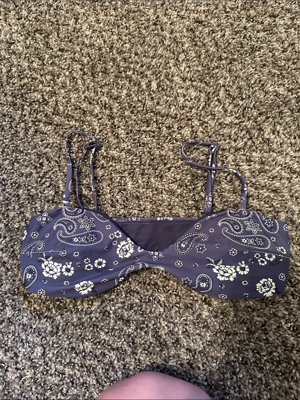 aerie Navy Paisley Bandeau bikini top with Adjustable Straps